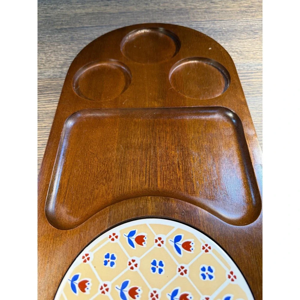 Mid-Century Wood Serving Tray with Ceramic‎ Tile: Gailstyn-Sutton, Taiwan